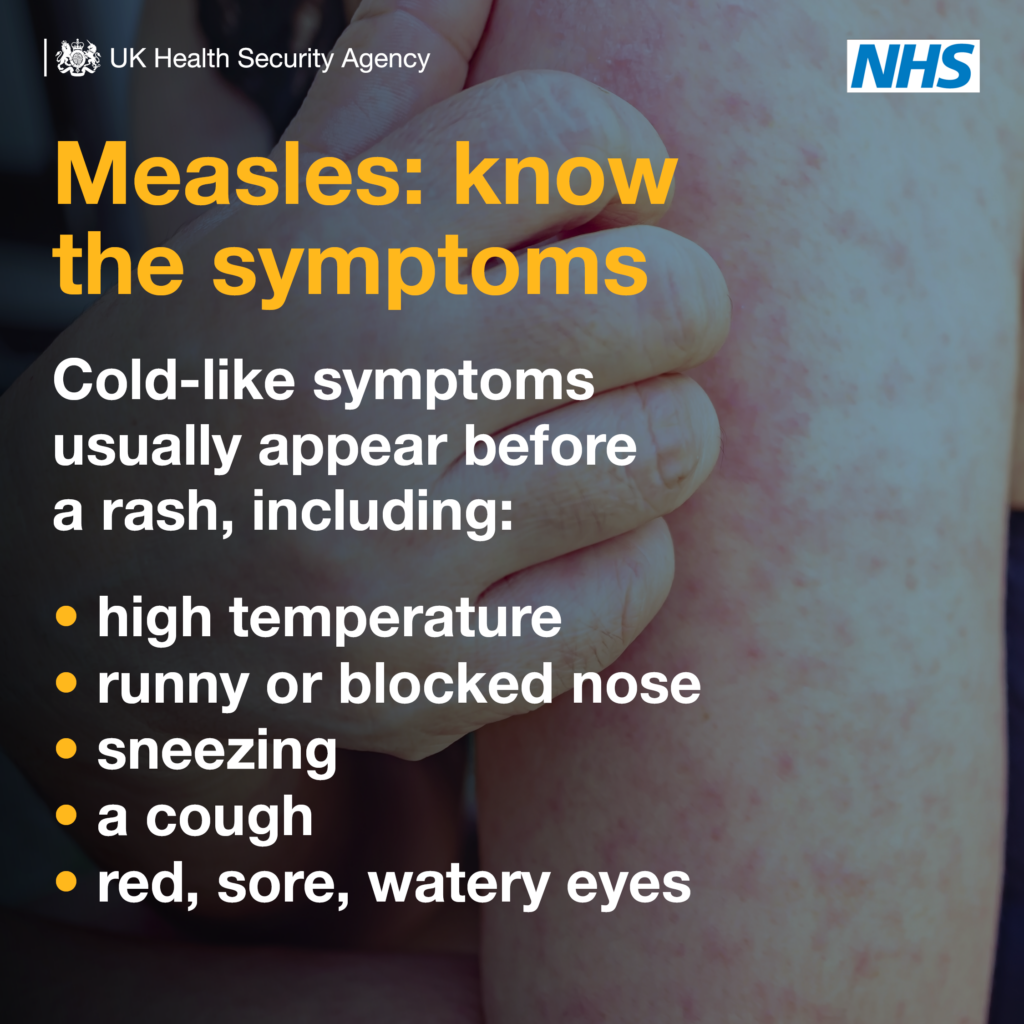 An infographic image depicting the symptoms of measles