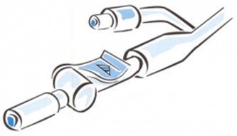 Diagram showing flip flow valve with clamp in off position