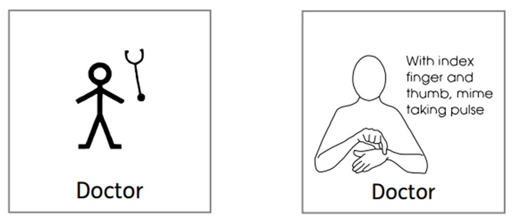 A visual representation of the word doctor and instructions on how to sign doctor
