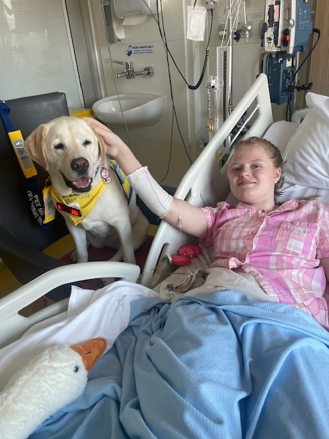Ellie with Alder Hey Therapy Dog Hollie