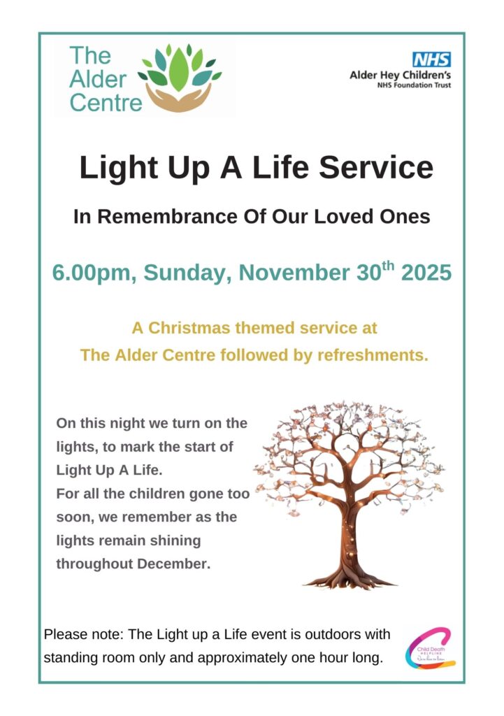 Alder Centre Light Up a Life poster. Information can be found below.
