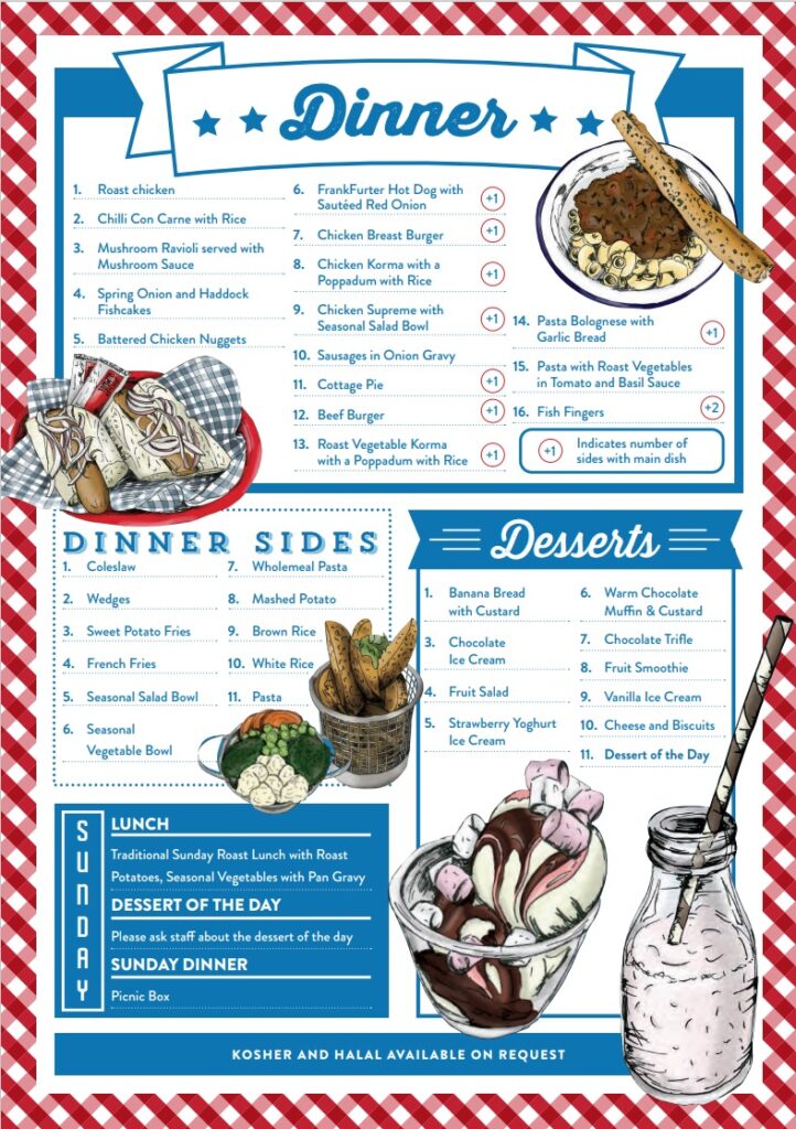 An image of the Alder Hey Diner menu, the information from this image has been provided below.