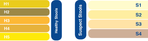 This graphic shows different shades of healthy and unhealthy stools for parents to refer to