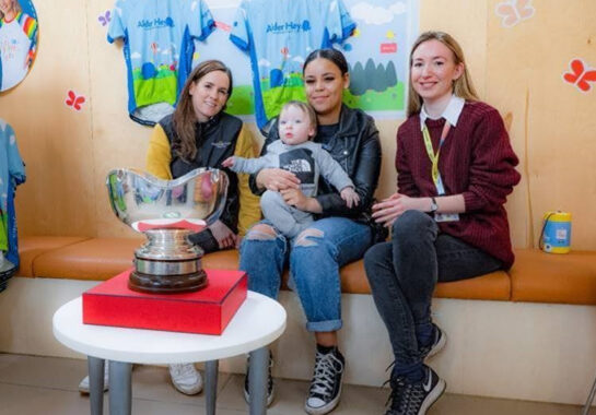 Frankie with mum Jessica, Rachael Blackmore and Jen from Alder Hey Children's Charity
