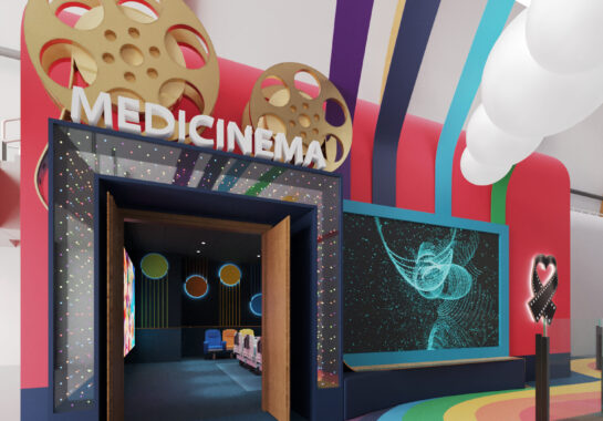 A mock up image of the outside of the planned new Medicinema at Alder Hey