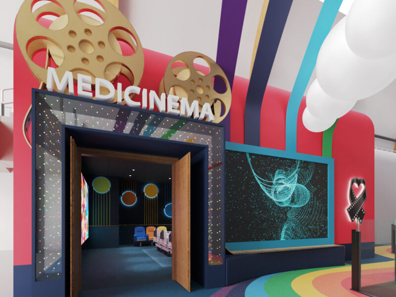 A mock up image of the outside of the planned new Medicinema at Alder Hey
