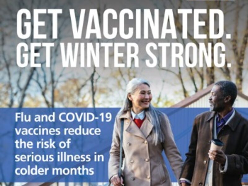 Image of Man and Woman with Get Vaccinated, Get Winter Strong message