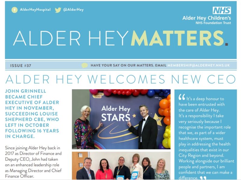 A screenshot of March 2025's Alder Hey Matters Newsletter