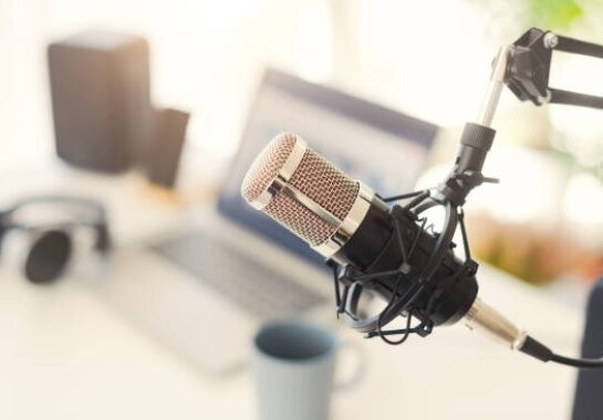 A stock image of a podcast setup.