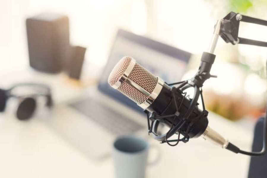 A stock image of a podcast setup.