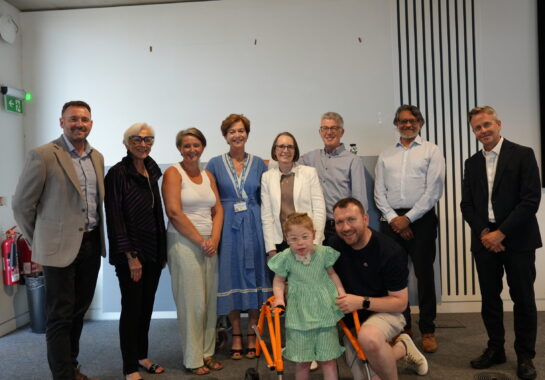Representatives of Alder Hey, the Liverpool Neonatal Partnership and Morgan Sindall pose for a photo with Betty Batt and her family at Alder Hey.