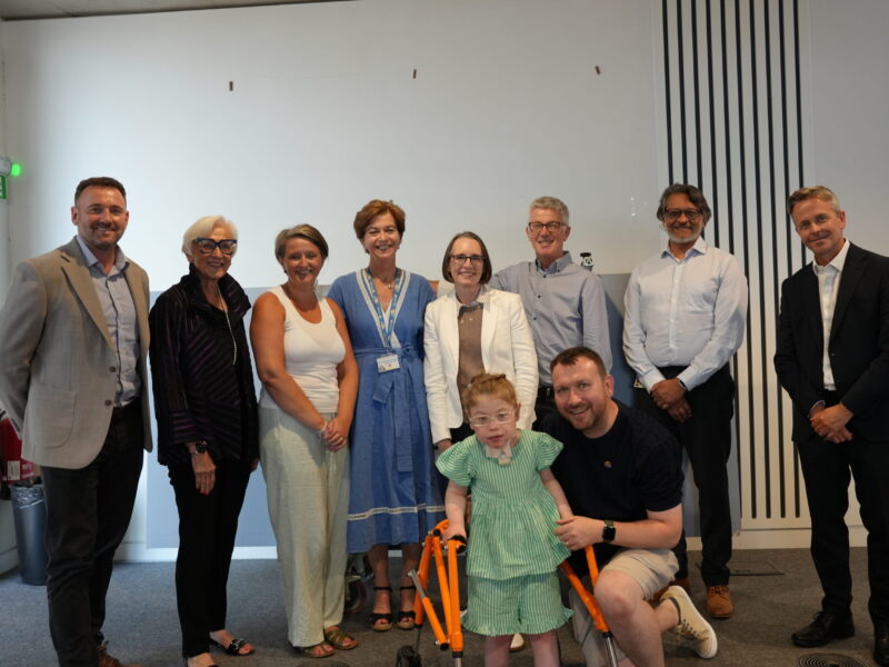 Representatives of Alder Hey, the Liverpool Neonatal Partnership and Morgan Sindall pose for a photo with Betty Batt and her family at Alder Hey.