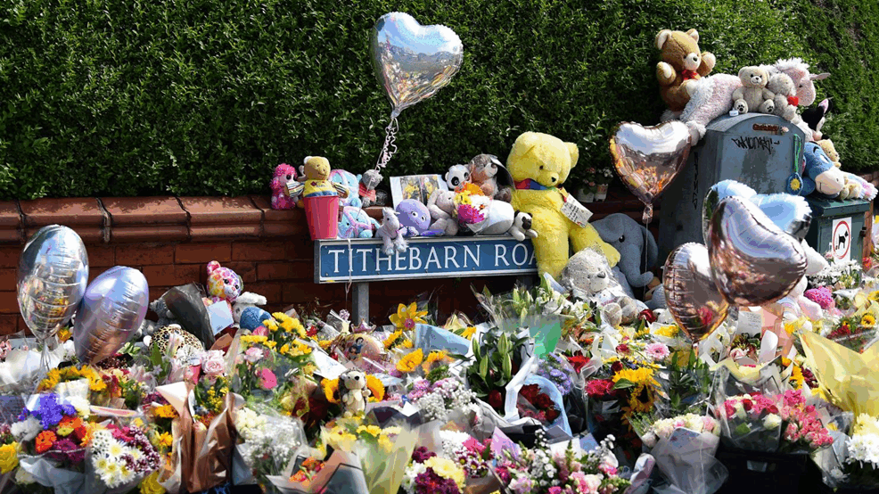 An image of the flowers and tributes left at Tithebarn Road following the Southport Incident in 2024.