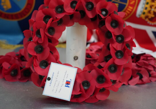 A close up image of a wreath laid at Alder Hey for Armistice Day 2025