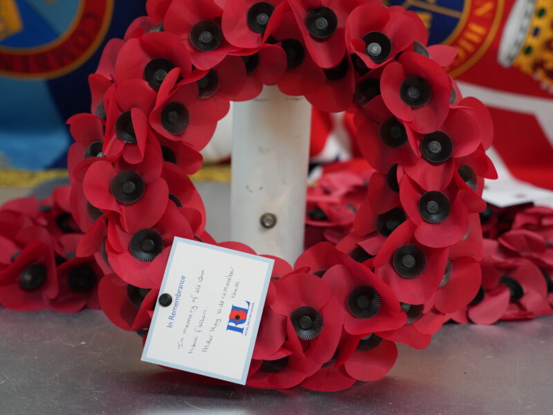 A close up image of a wreath laid at Alder Hey for Armistice Day 2025