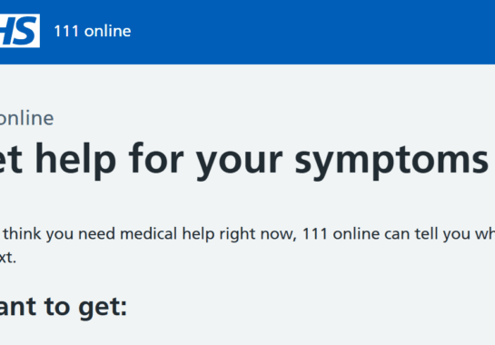 Screenshot of NHS 111 website