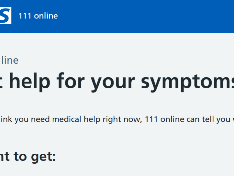 Screenshot of NHS 111 website