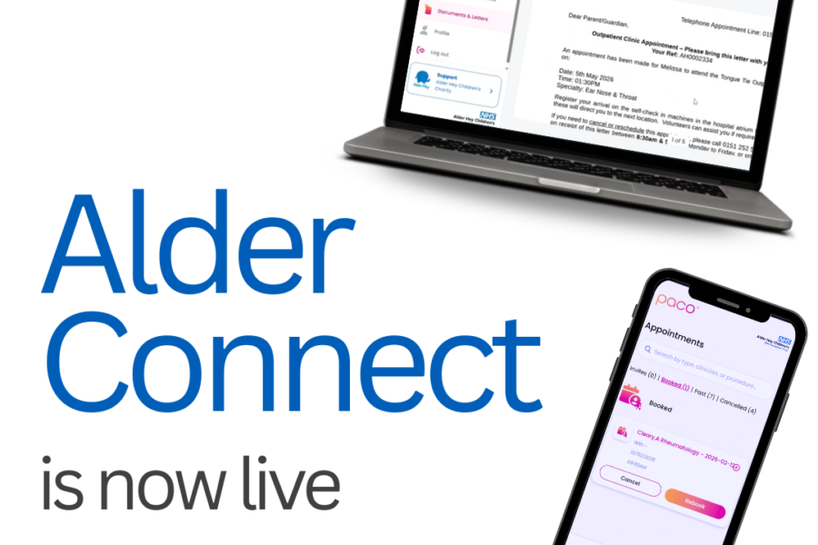 Image of a laptop and mobile with Alder Connect is now live written