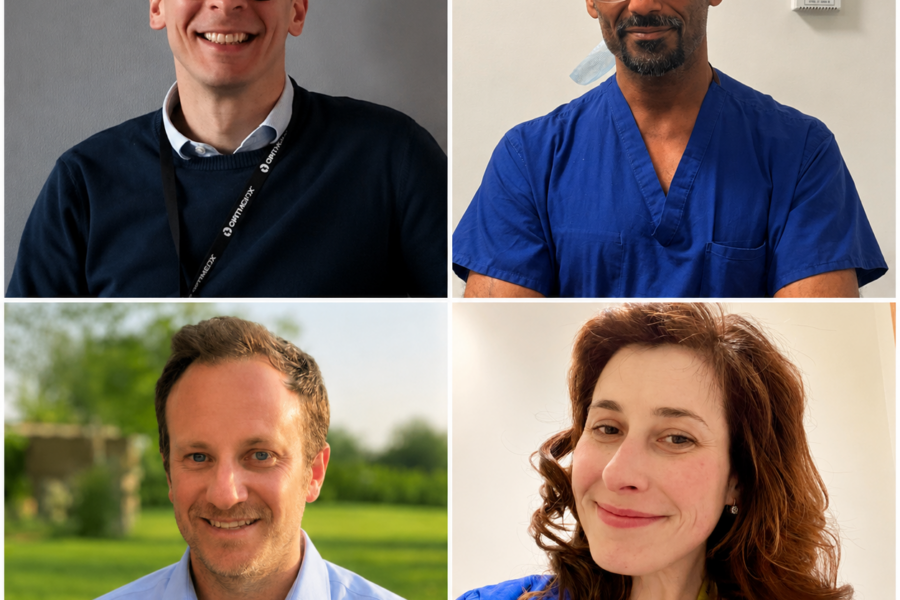 Photo of four Alder Hey staff top left is David Wright, top right is Pudrique Sharm, bottom left is Roger Walton, bottom right is Vitty Bucknall