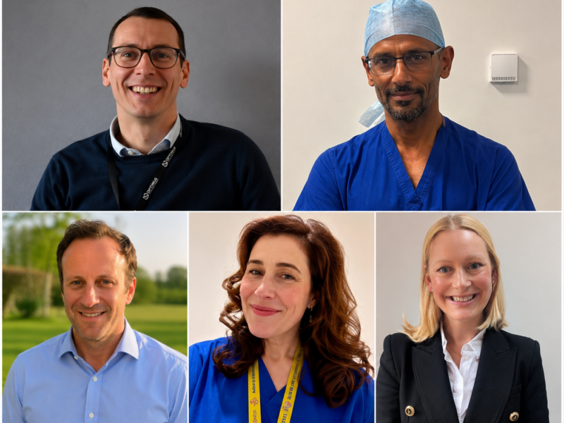 (from l-r clockwise) Dr David Wright (Consultant Trauma and Orthopaedic Surgeon), Mr Pundrique Sharma (Consultant Plastic Surgeon), Dr Katie Misselbrook (Consultant Anaesthetist), Ms Vitty Bucknall (Consultant Trauma and Orthopaedic Surgeon) and Mr Roger Walton (Consultant Trauma and Orthopaedic Surgeon