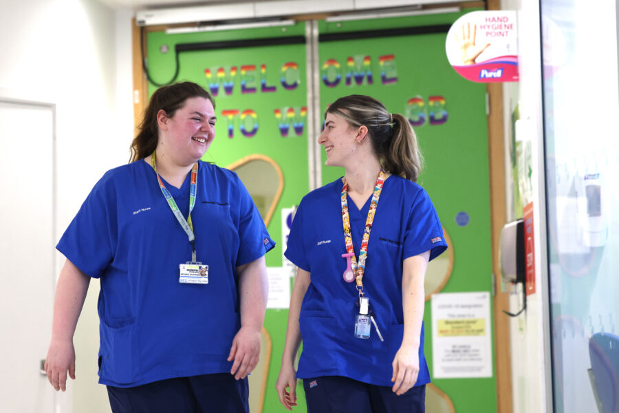 Two nurses walking