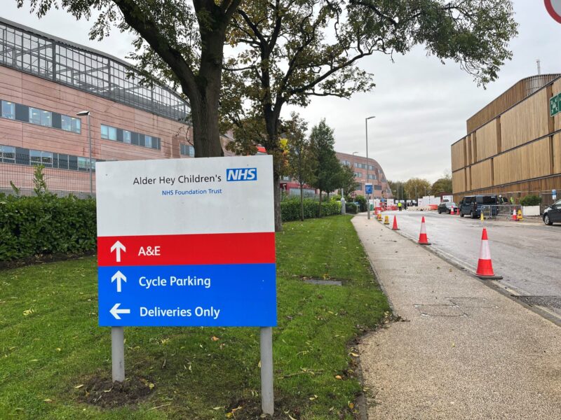 A picture showing the entrance to the Emergency Department at Alder Hey Children's Hospital