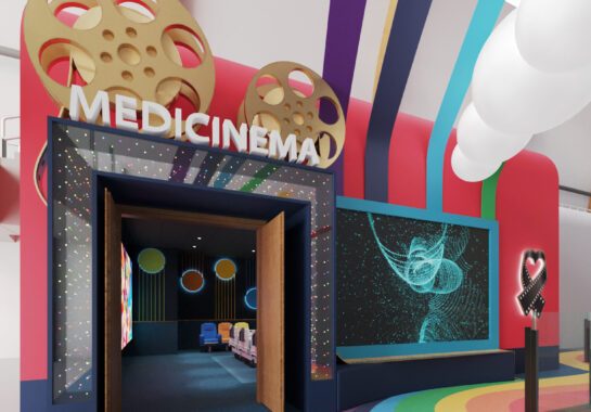 A mock up image of the outside of the planned new Medicinema at Alder Hey