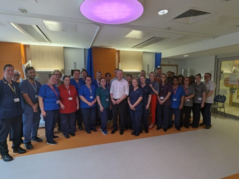 Labour Leader, Sir Keir Starmer, pictured with members of staff at Alder Hey Children's NHs Foundation Trust.