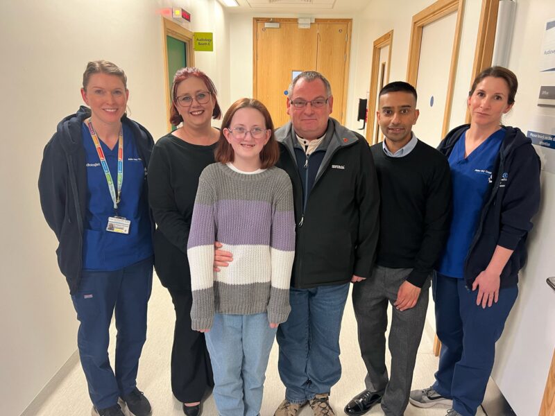 Niamh with parents and ENT team at Alder Hey